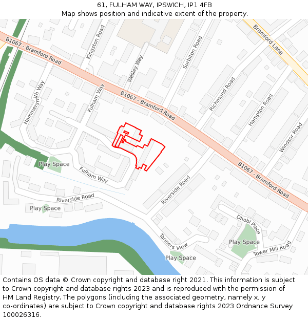 61, FULHAM WAY, IPSWICH, IP1 4FB: Location map and indicative extent of plot