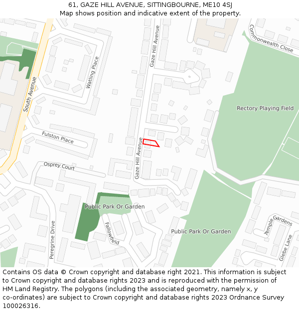 61, GAZE HILL AVENUE, SITTINGBOURNE, ME10 4SJ: Location map and indicative extent of plot