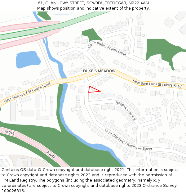 61, GLANHOWY STREET, SCWRFA, TREDEGAR, NP22 4AN: Location map and indicative extent of plot