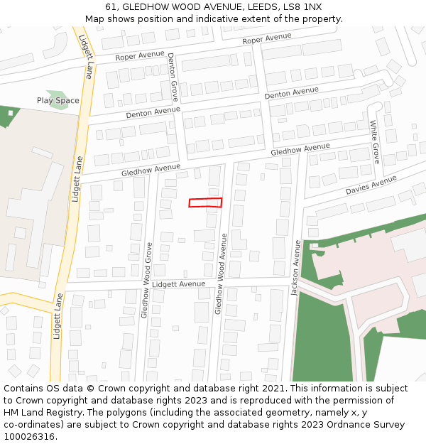 61, GLEDHOW WOOD AVENUE, LEEDS, LS8 1NX: Location map and indicative extent of plot