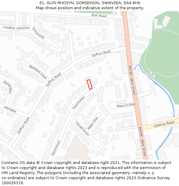 61, GLYN RHOSYN, GORSEINON, SWANSEA, SA4 6HX: Location map and indicative extent of plot