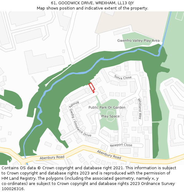 61, GOODWICK DRIVE, WREXHAM, LL13 0JY: Location map and indicative extent of plot