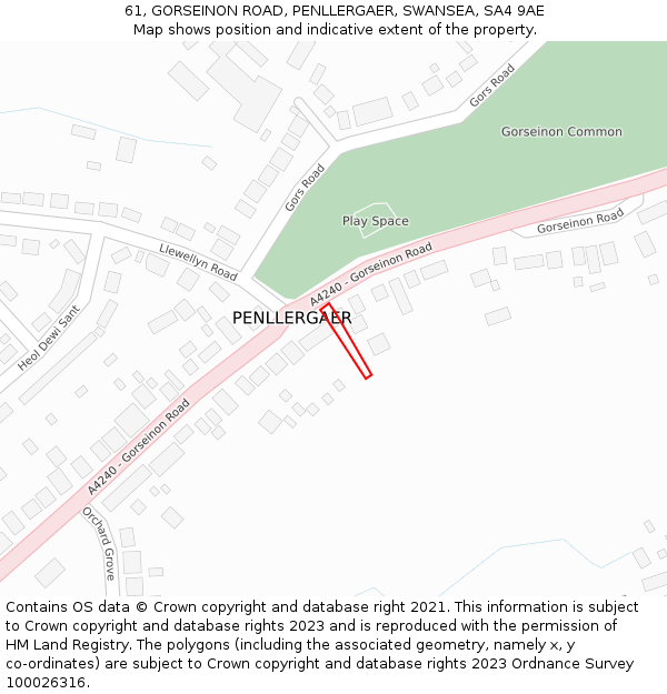 61, GORSEINON ROAD, PENLLERGAER, SWANSEA, SA4 9AE: Location map and indicative extent of plot