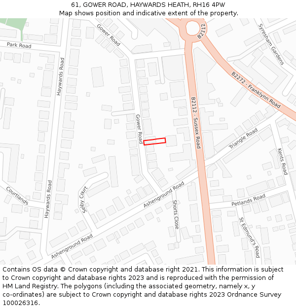 61, GOWER ROAD, HAYWARDS HEATH, RH16 4PW: Location map and indicative extent of plot