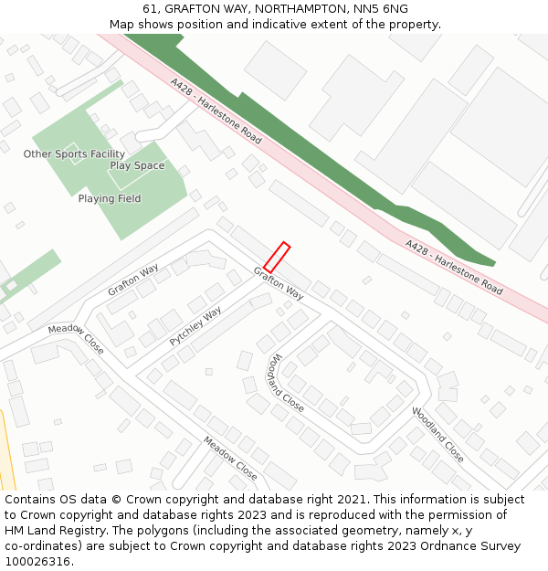 61, GRAFTON WAY, NORTHAMPTON, NN5 6NG: Location map and indicative extent of plot