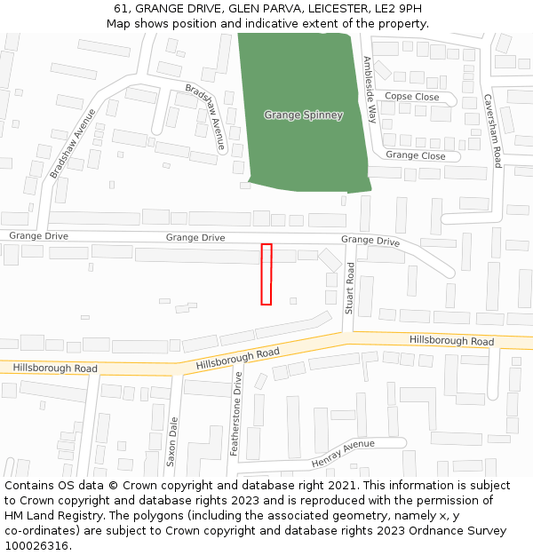 61, GRANGE DRIVE, GLEN PARVA, LEICESTER, LE2 9PH: Location map and indicative extent of plot