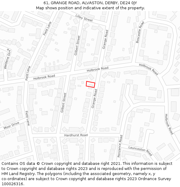 61, GRANGE ROAD, ALVASTON, DERBY, DE24 0JY: Location map and indicative extent of plot