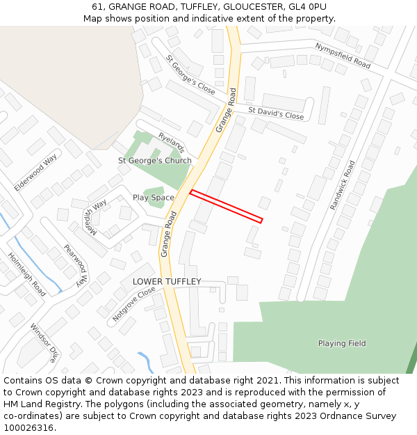 61, GRANGE ROAD, TUFFLEY, GLOUCESTER, GL4 0PU: Location map and indicative extent of plot