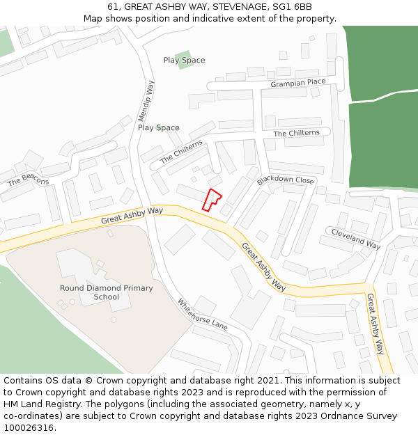 61, GREAT ASHBY WAY, STEVENAGE, SG1 6BB: Location map and indicative extent of plot