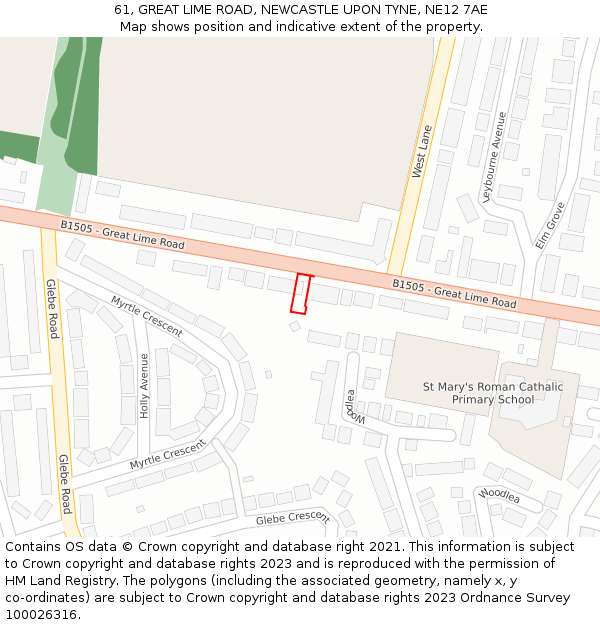 61, GREAT LIME ROAD, NEWCASTLE UPON TYNE, NE12 7AE: Location map and indicative extent of plot