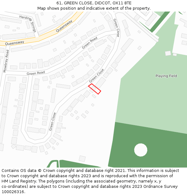 61, GREEN CLOSE, DIDCOT, OX11 8TE: Location map and indicative extent of plot