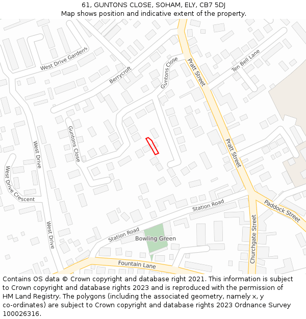 61, GUNTONS CLOSE, SOHAM, ELY, CB7 5DJ: Location map and indicative extent of plot