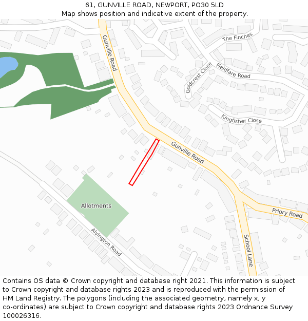 61, GUNVILLE ROAD, NEWPORT, PO30 5LD: Location map and indicative extent of plot