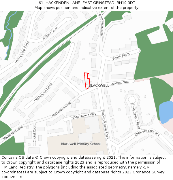 61, HACKENDEN LANE, EAST GRINSTEAD, RH19 3DT: Location map and indicative extent of plot
