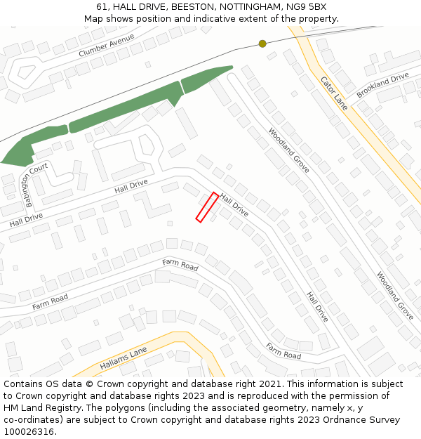 61, HALL DRIVE, BEESTON, NOTTINGHAM, NG9 5BX: Location map and indicative extent of plot