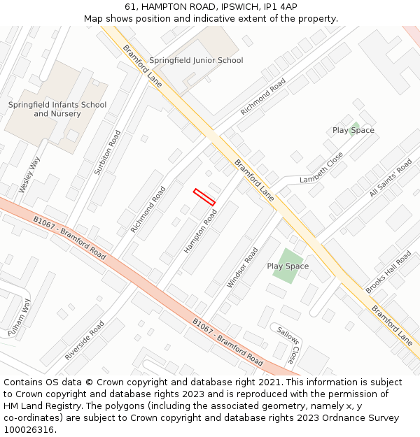 61, HAMPTON ROAD, IPSWICH, IP1 4AP: Location map and indicative extent of plot