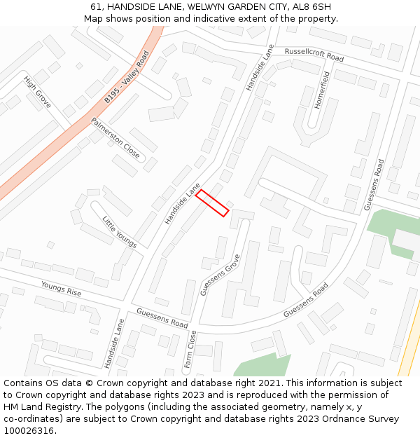 61, HANDSIDE LANE, WELWYN GARDEN CITY, AL8 6SH: Location map and indicative extent of plot