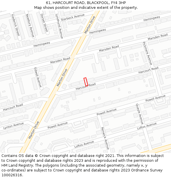 61, HARCOURT ROAD, BLACKPOOL, FY4 3HP: Location map and indicative extent of plot