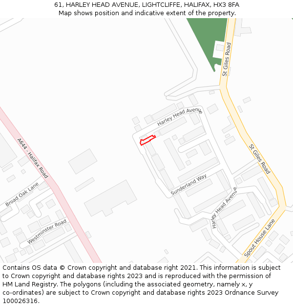 61, HARLEY HEAD AVENUE, LIGHTCLIFFE, HALIFAX, HX3 8FA: Location map and indicative extent of plot