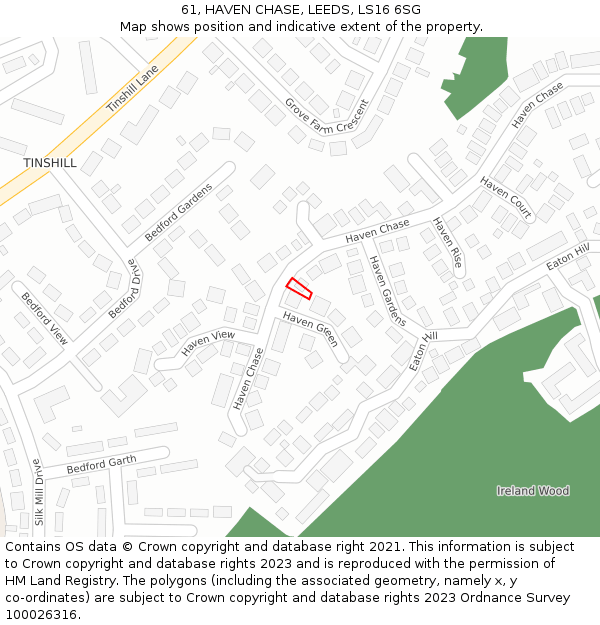 61, HAVEN CHASE, LEEDS, LS16 6SG: Location map and indicative extent of plot