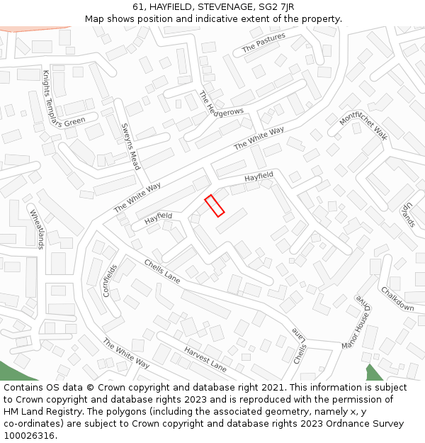 61, HAYFIELD, STEVENAGE, SG2 7JR: Location map and indicative extent of plot
