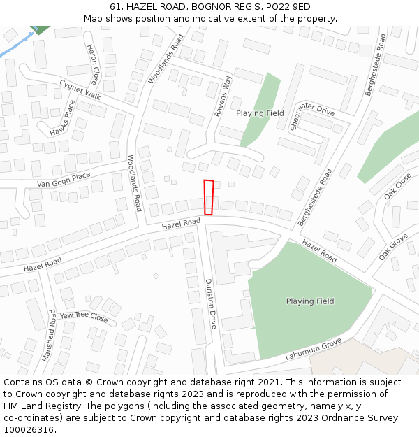 61, HAZEL ROAD, BOGNOR REGIS, PO22 9ED: Location map and indicative extent of plot