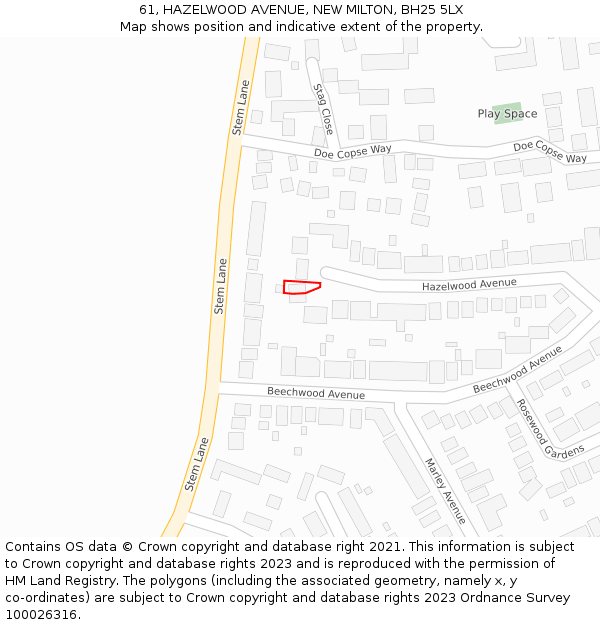 61, HAZELWOOD AVENUE, NEW MILTON, BH25 5LX: Location map and indicative extent of plot