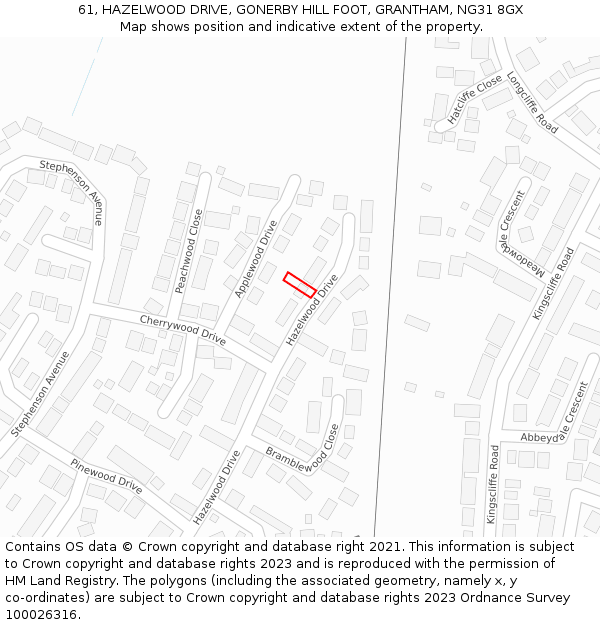 61, HAZELWOOD DRIVE, GONERBY HILL FOOT, GRANTHAM, NG31 8GX: Location map and indicative extent of plot