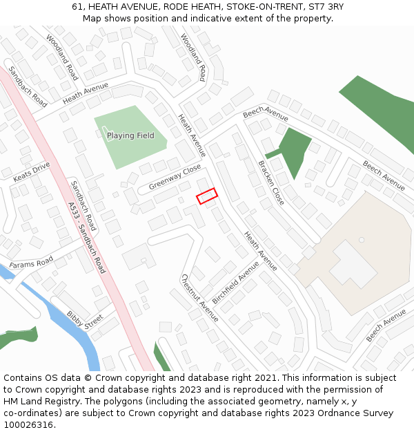 61, HEATH AVENUE, RODE HEATH, STOKE-ON-TRENT, ST7 3RY: Location map and indicative extent of plot