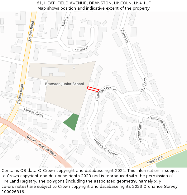 61, HEATHFIELD AVENUE, BRANSTON, LINCOLN, LN4 1UF: Location map and indicative extent of plot