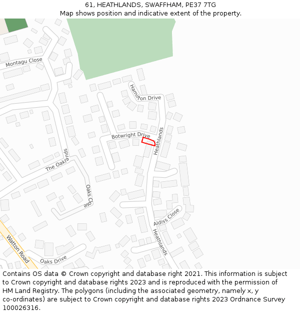 61, HEATHLANDS, SWAFFHAM, PE37 7TG: Location map and indicative extent of plot