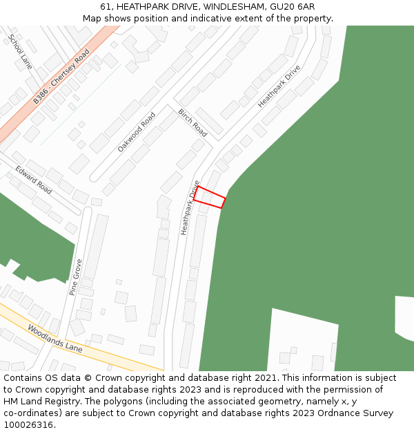 61, HEATHPARK DRIVE, WINDLESHAM, GU20 6AR: Location map and indicative extent of plot