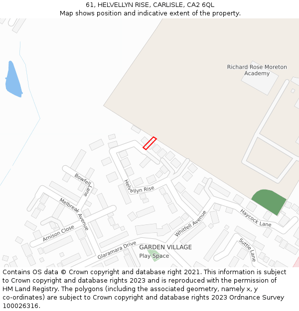 61, HELVELLYN RISE, CARLISLE, CA2 6QL: Location map and indicative extent of plot