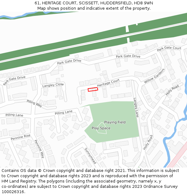 61, HERITAGE COURT, SCISSETT, HUDDERSFIELD, HD8 9WN: Location map and indicative extent of plot