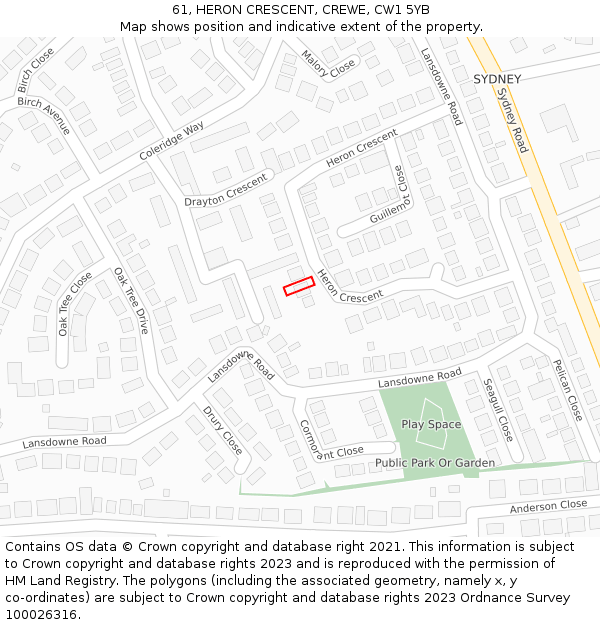 61, HERON CRESCENT, CREWE, CW1 5YB: Location map and indicative extent of plot