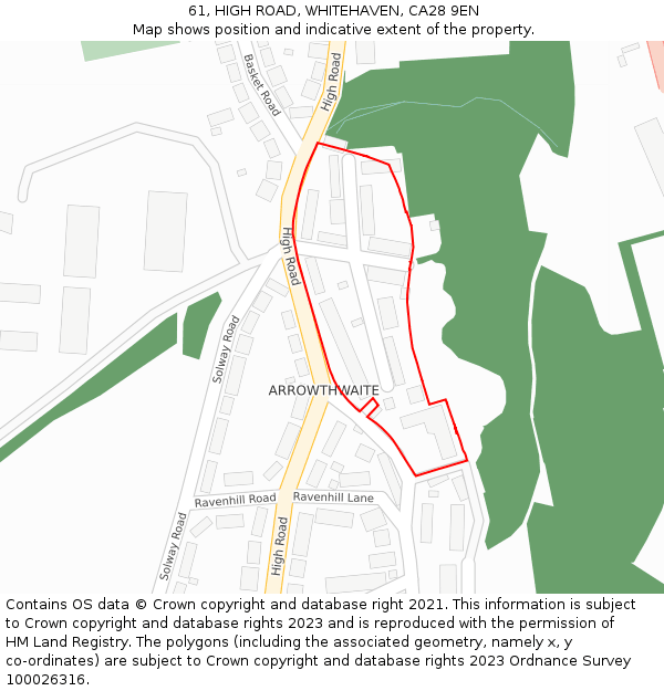 61, HIGH ROAD, WHITEHAVEN, CA28 9EN: Location map and indicative extent of plot