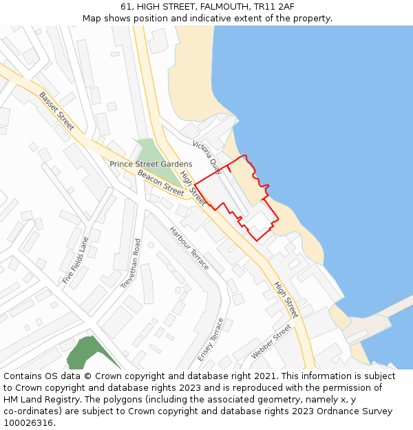 61, HIGH STREET, FALMOUTH, TR11 2AF: Location map and indicative extent of plot