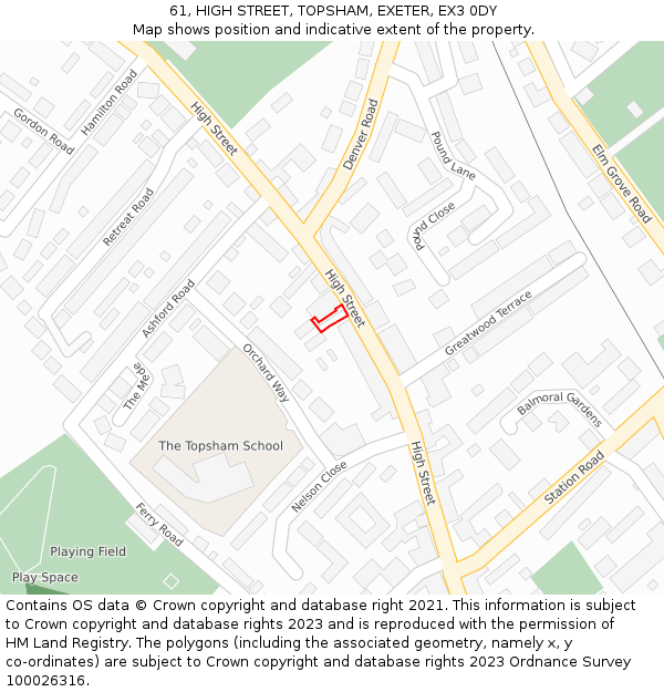 61, HIGH STREET, TOPSHAM, EXETER, EX3 0DY: Location map and indicative extent of plot