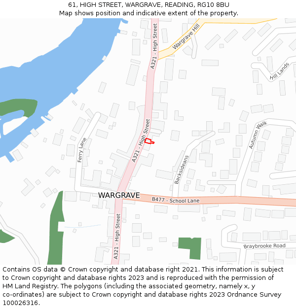 61, HIGH STREET, WARGRAVE, READING, RG10 8BU: Location map and indicative extent of plot