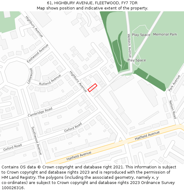 61, HIGHBURY AVENUE, FLEETWOOD, FY7 7DR: Location map and indicative extent of plot