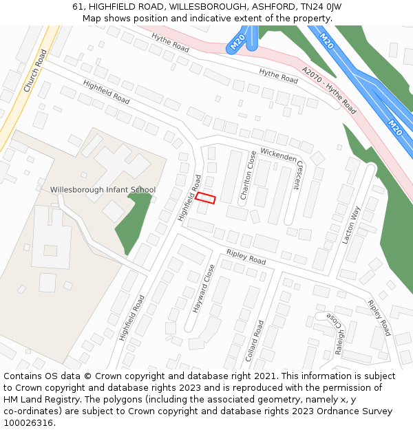 61, HIGHFIELD ROAD, WILLESBOROUGH, ASHFORD, TN24 0JW: Location map and indicative extent of plot