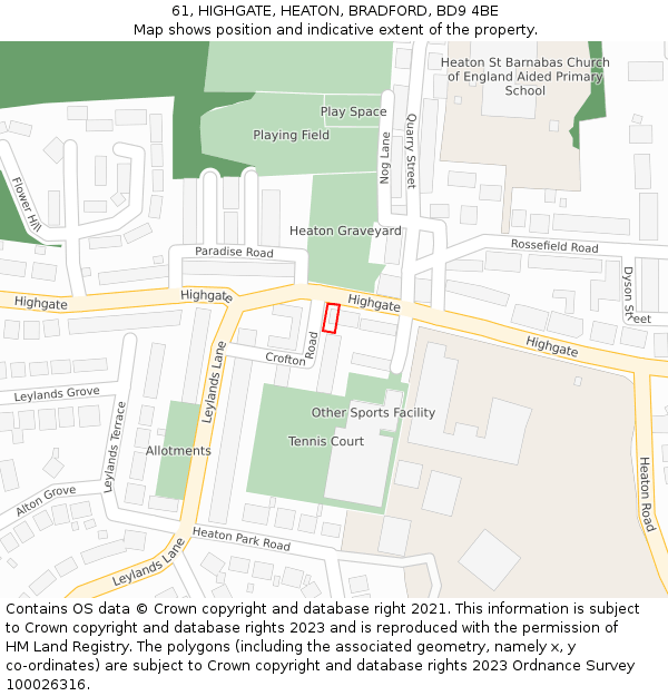 61, HIGHGATE, HEATON, BRADFORD, BD9 4BE: Location map and indicative extent of plot