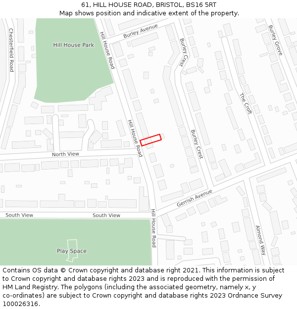 61, HILL HOUSE ROAD, BRISTOL, BS16 5RT: Location map and indicative extent of plot