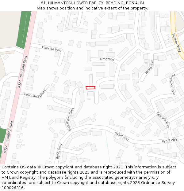 61, HILMANTON, LOWER EARLEY, READING, RG6 4HN: Location map and indicative extent of plot