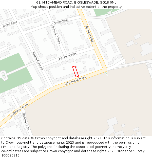 61, HITCHMEAD ROAD, BIGGLESWADE, SG18 0NL: Location map and indicative extent of plot