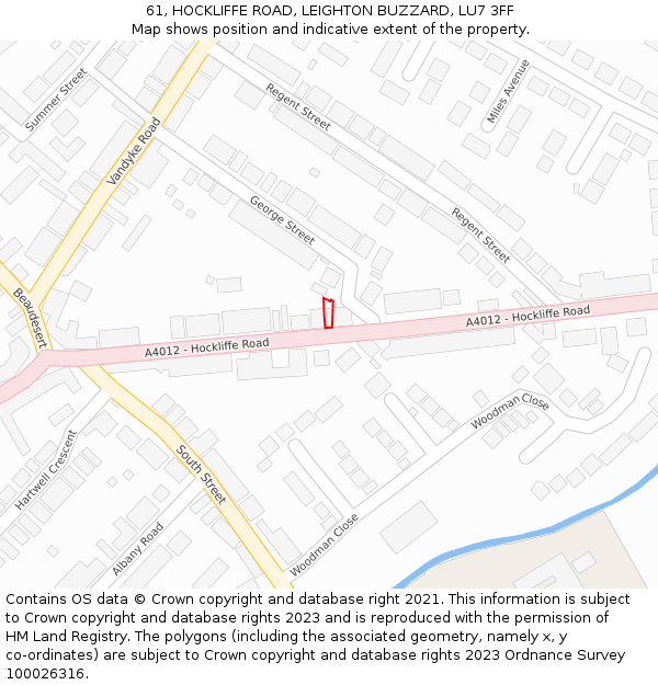 61, HOCKLIFFE ROAD, LEIGHTON BUZZARD, LU7 3FF: Location map and indicative extent of plot