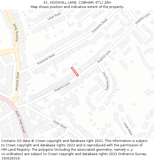 61, HOGSHILL LANE, COBHAM, KT11 2AH: Location map and indicative extent of plot