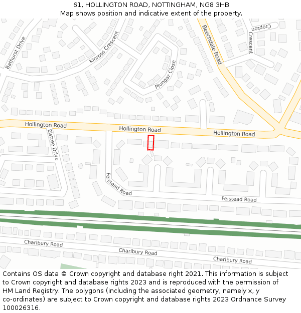 61, HOLLINGTON ROAD, NOTTINGHAM, NG8 3HB: Location map and indicative extent of plot