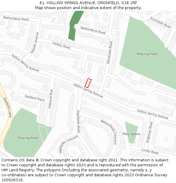 61, HOLLINS SPRING AVENUE, DRONFIELD, S18 1RP: Location map and indicative extent of plot