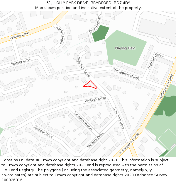 61, HOLLY PARK DRIVE, BRADFORD, BD7 4BY: Location map and indicative extent of plot